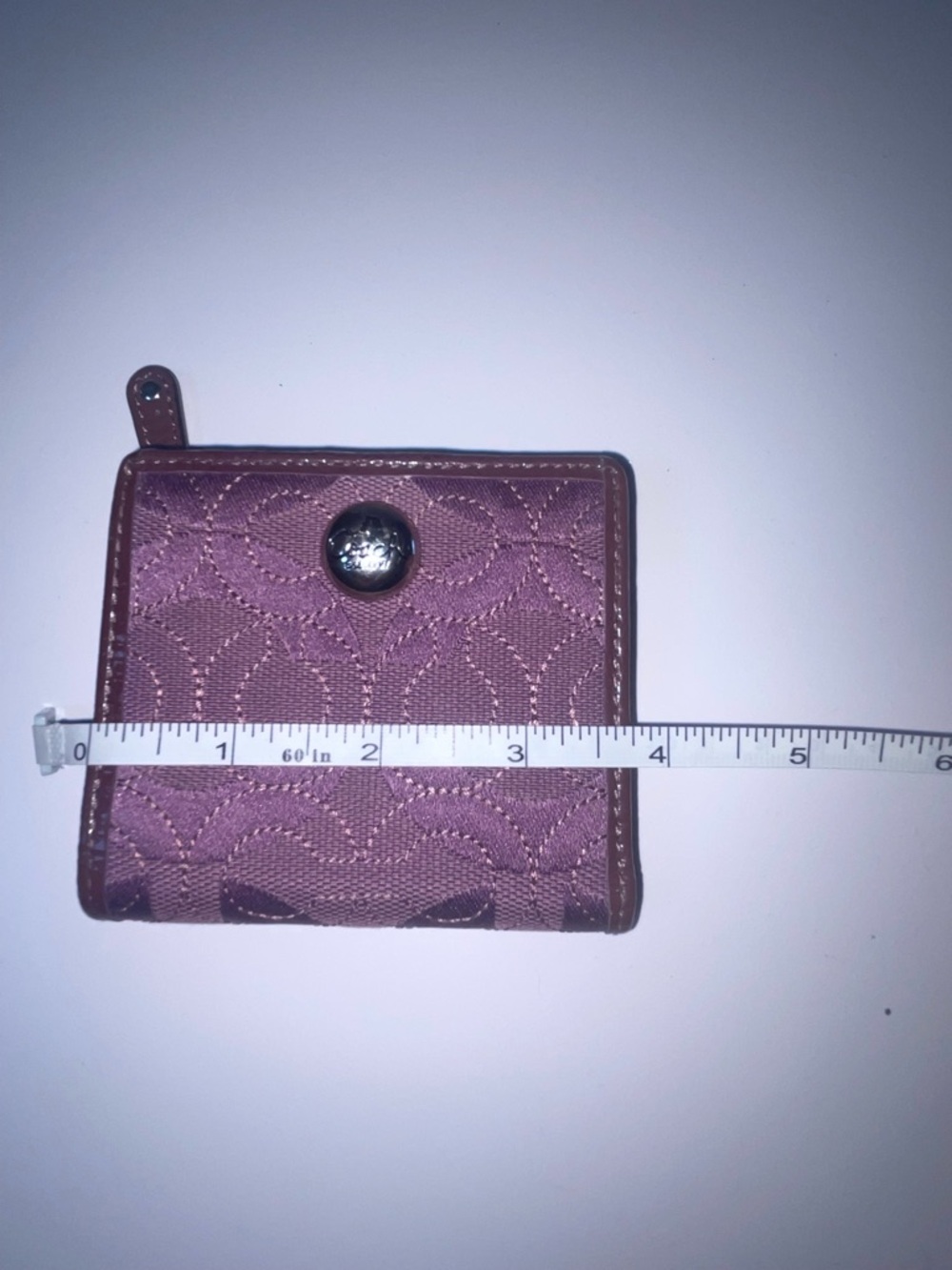 Coach Quilted Small Wallet in Plum with Brown Trim - Picture 9 of 10